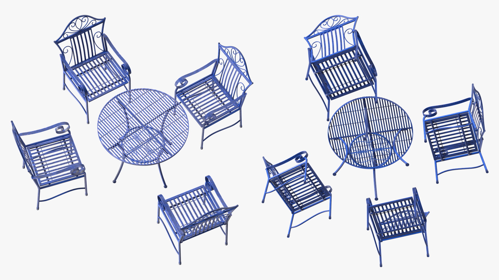 Blue Wrought Iron Garden Furniture 3D model