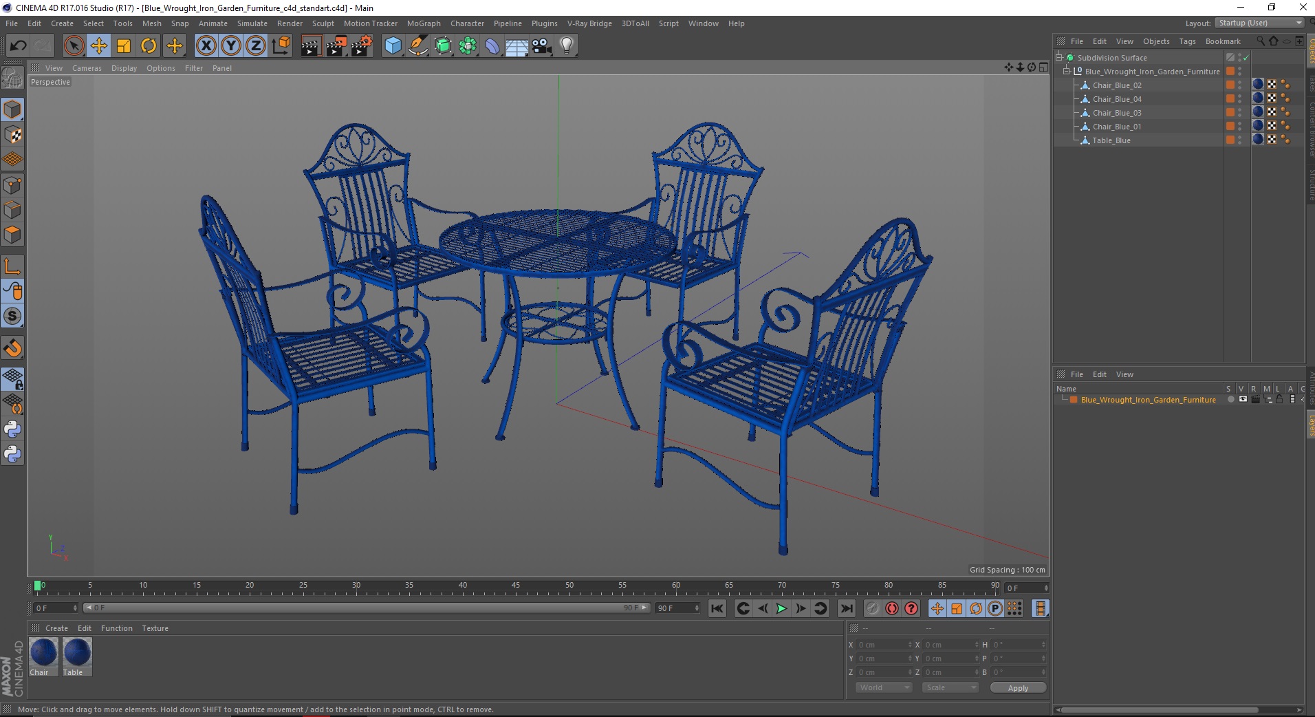 Blue Wrought Iron Garden Furniture 3D model