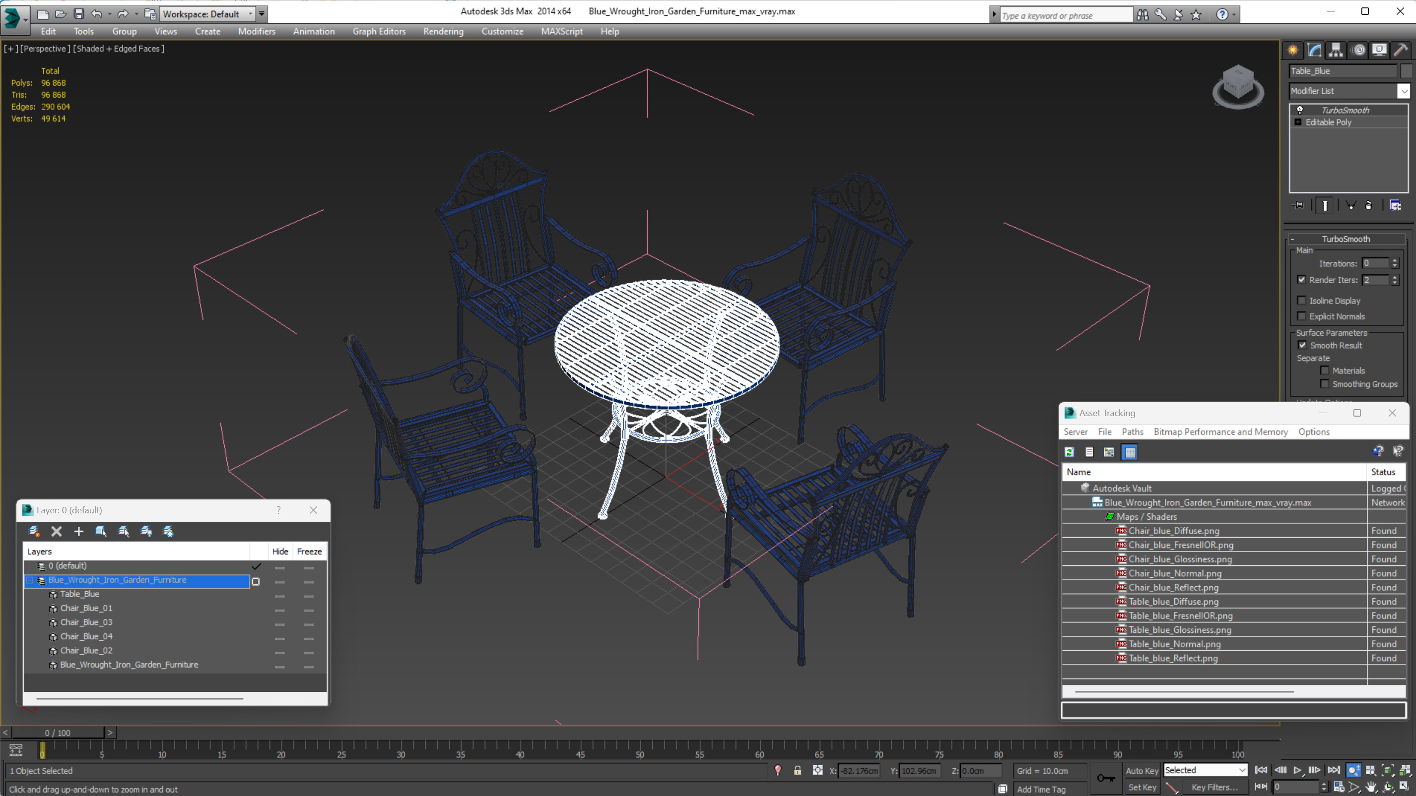 Blue Wrought Iron Garden Furniture 3D model