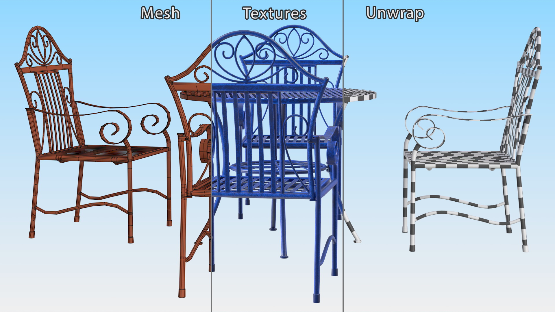 Blue Wrought Iron Garden Furniture 3D model