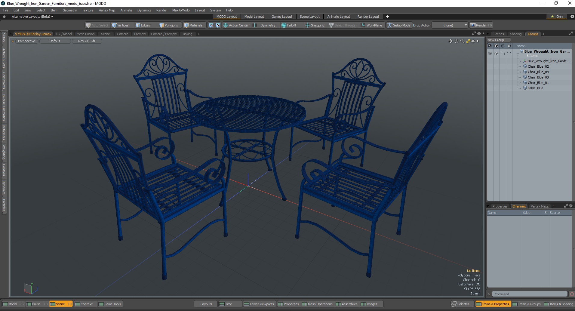 Blue Wrought Iron Garden Furniture 3D model