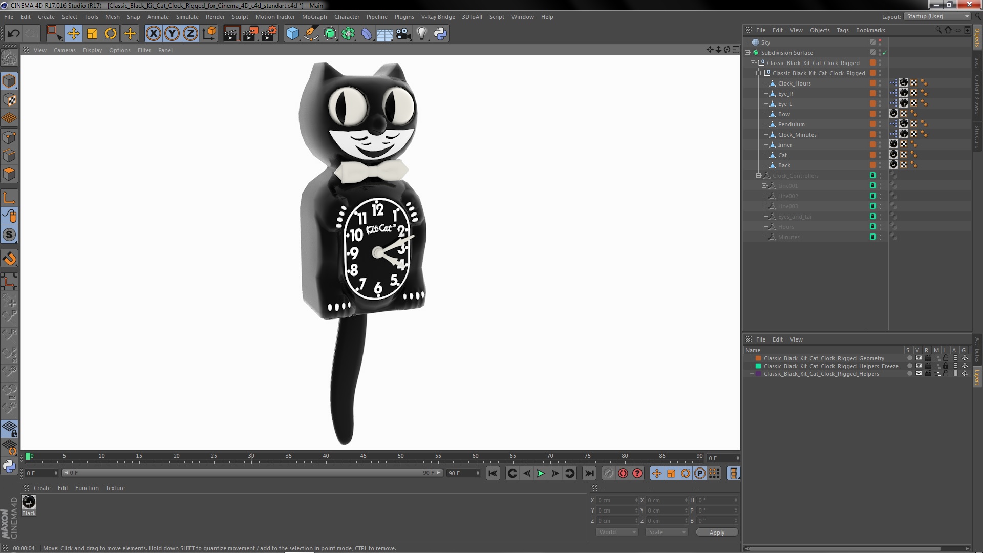 3D Classic Black Kit Cat Clock Rigged for Cinema 4D model