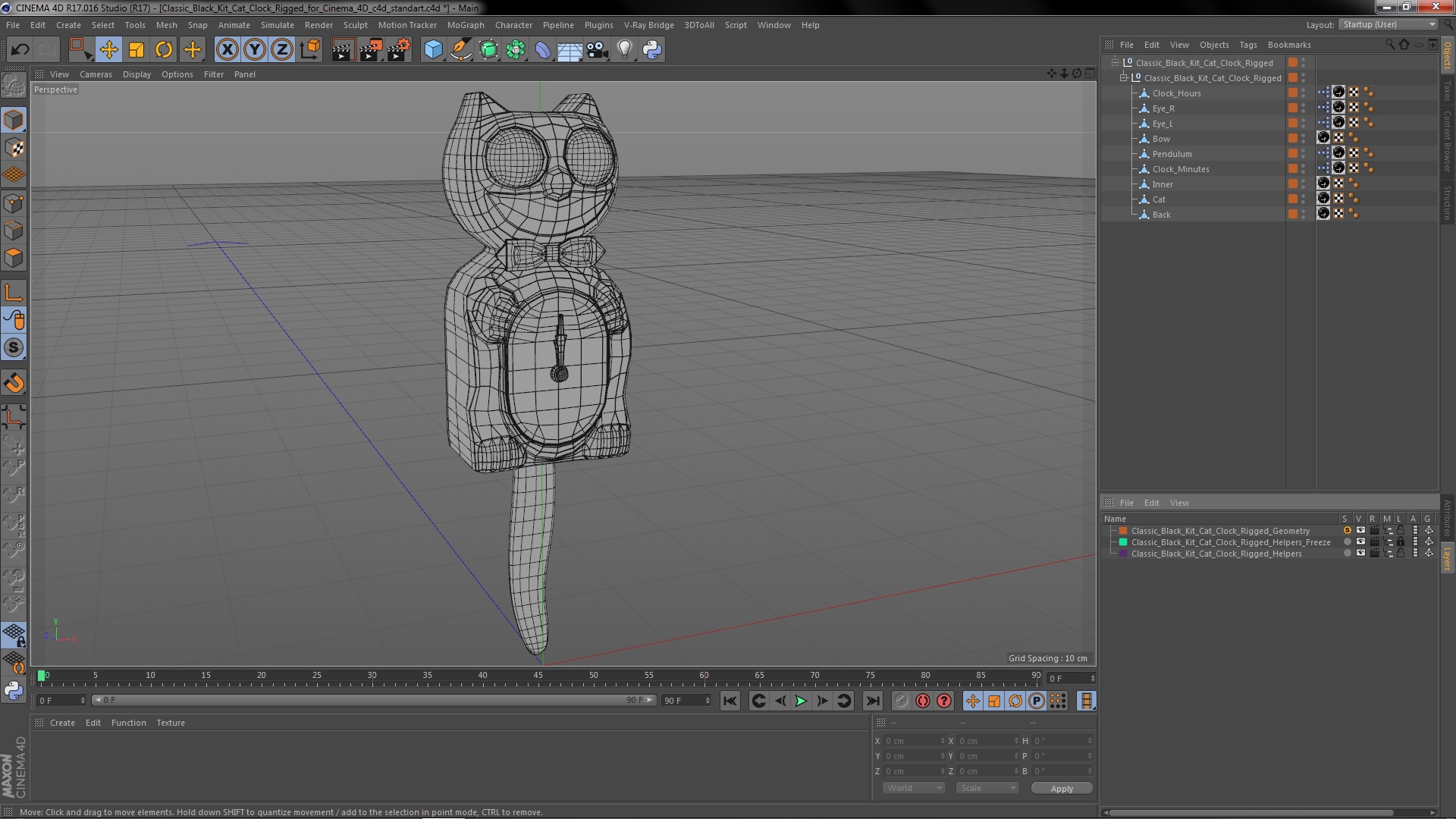 3D Classic Black Kit Cat Clock Rigged for Cinema 4D model