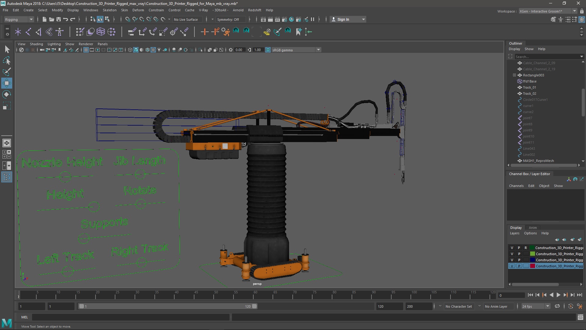 Construction 3D Printer Rigged for Maya 3D model