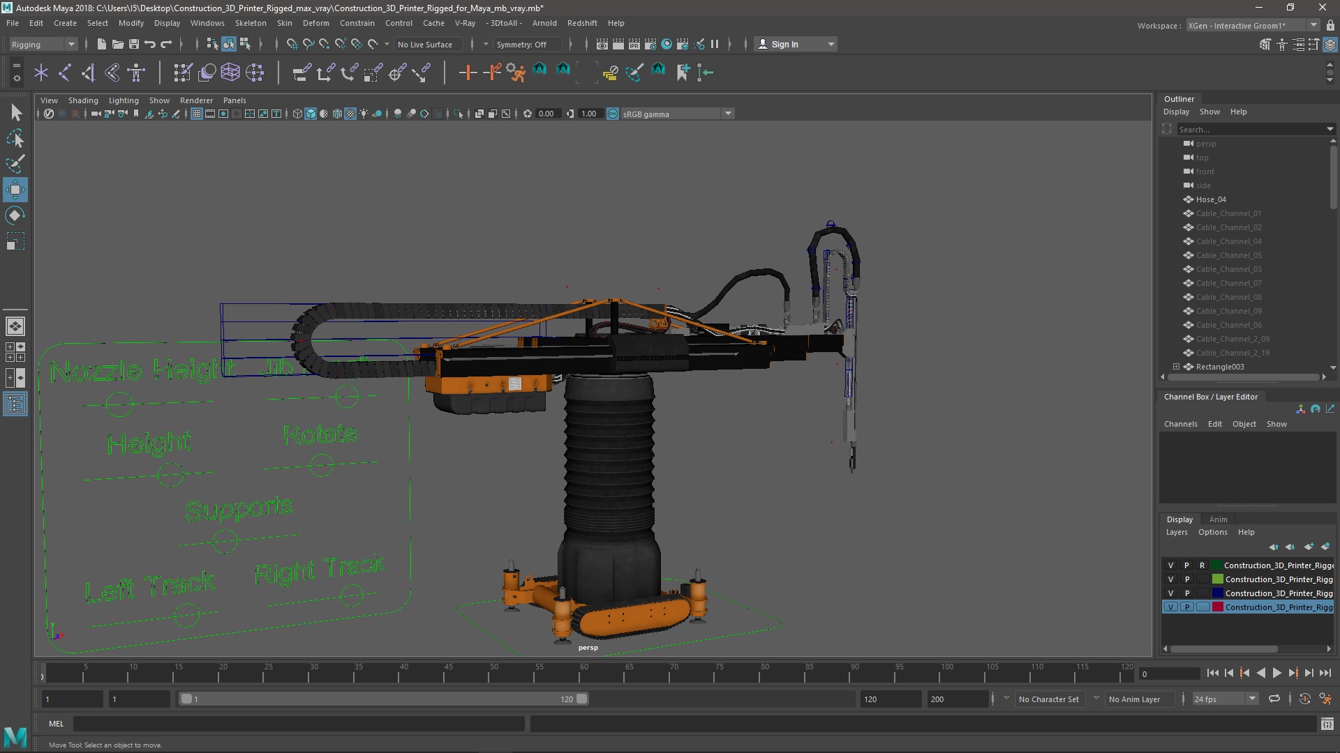 Construction 3D Printer Rigged for Maya 3D model