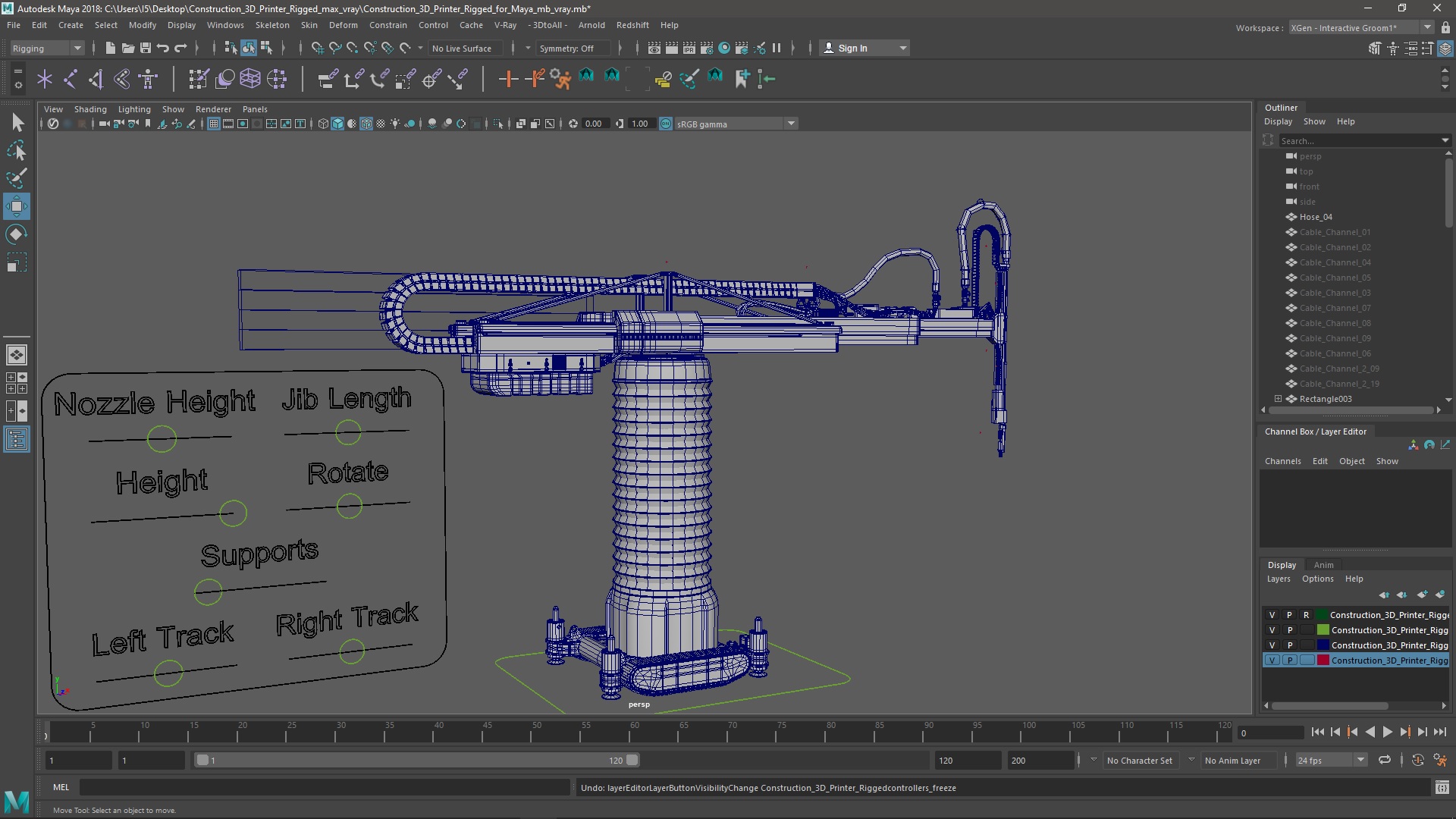 Construction 3D Printer Rigged for Maya 3D model