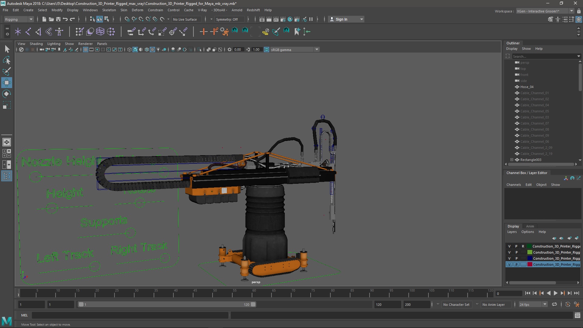 Construction 3D Printer Rigged for Maya 3D model