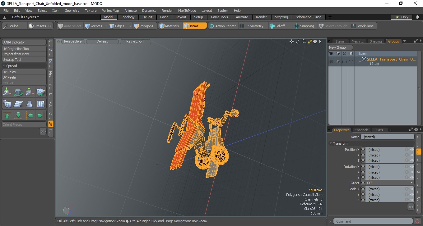 3D model SELLA Transport Chair Unfolded