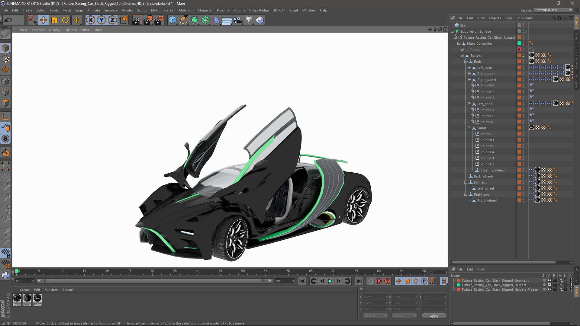 Future Racing Car Black Rigged for Cinema 4D 3D model
