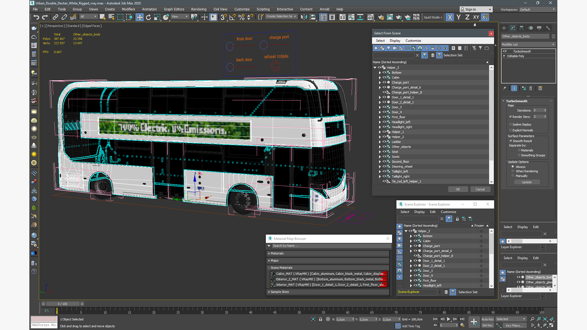 Urban Double Decker White Rigged 3D