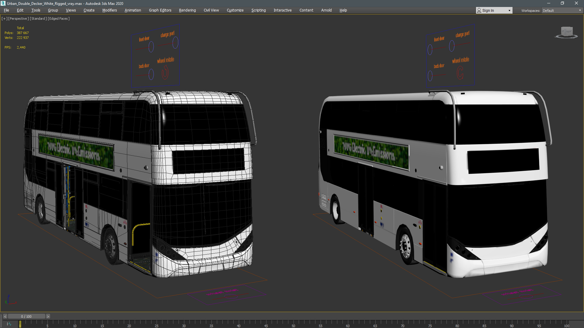 Urban Double Decker White Rigged 3D