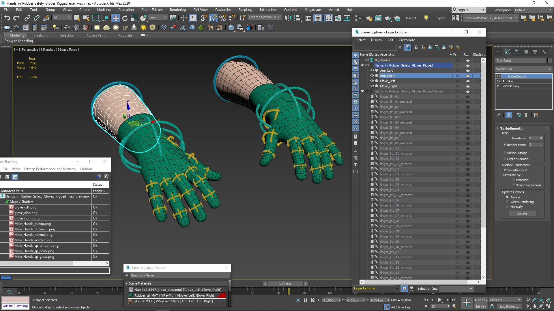 3D Hands in Rubber Safety Gloves Rigged