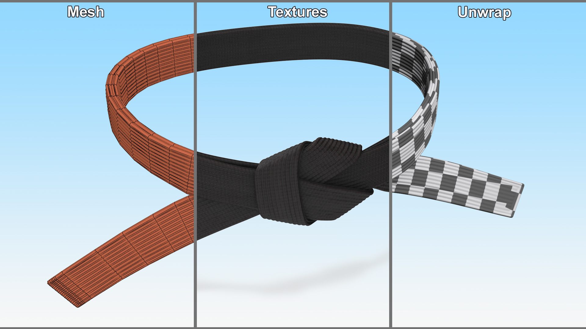 Black Waist Karate Obi Belt 3D