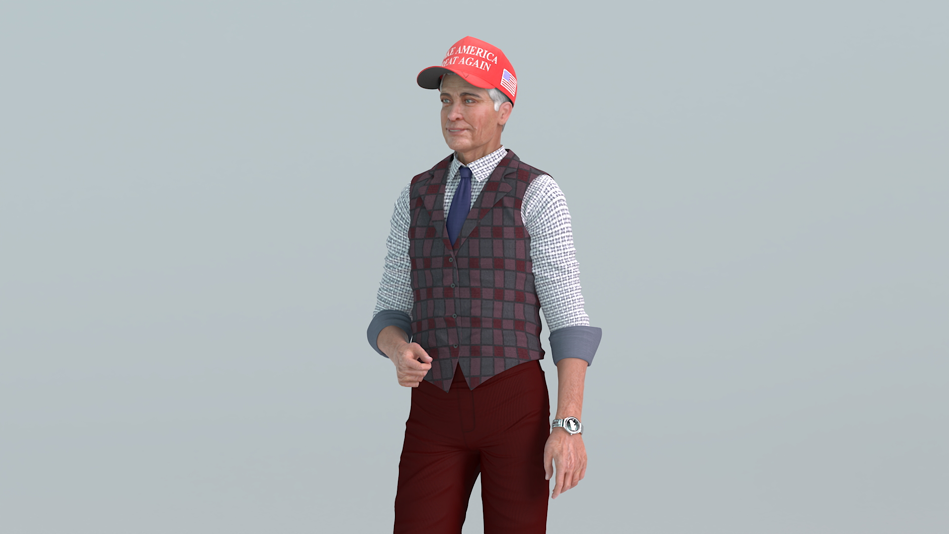 3D model Elderly Man in Casual Wear and Trump Hat