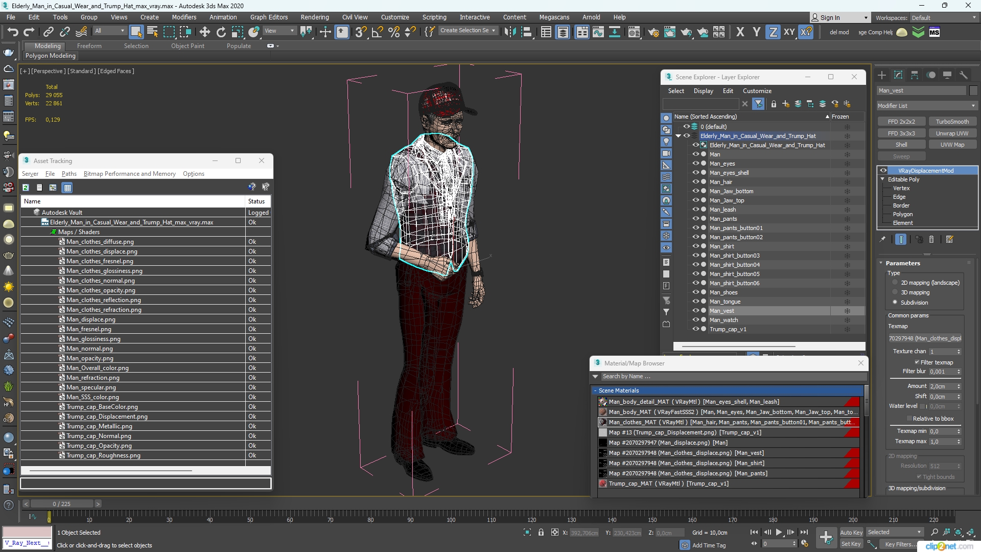 3D model Elderly Man in Casual Wear and Trump Hat