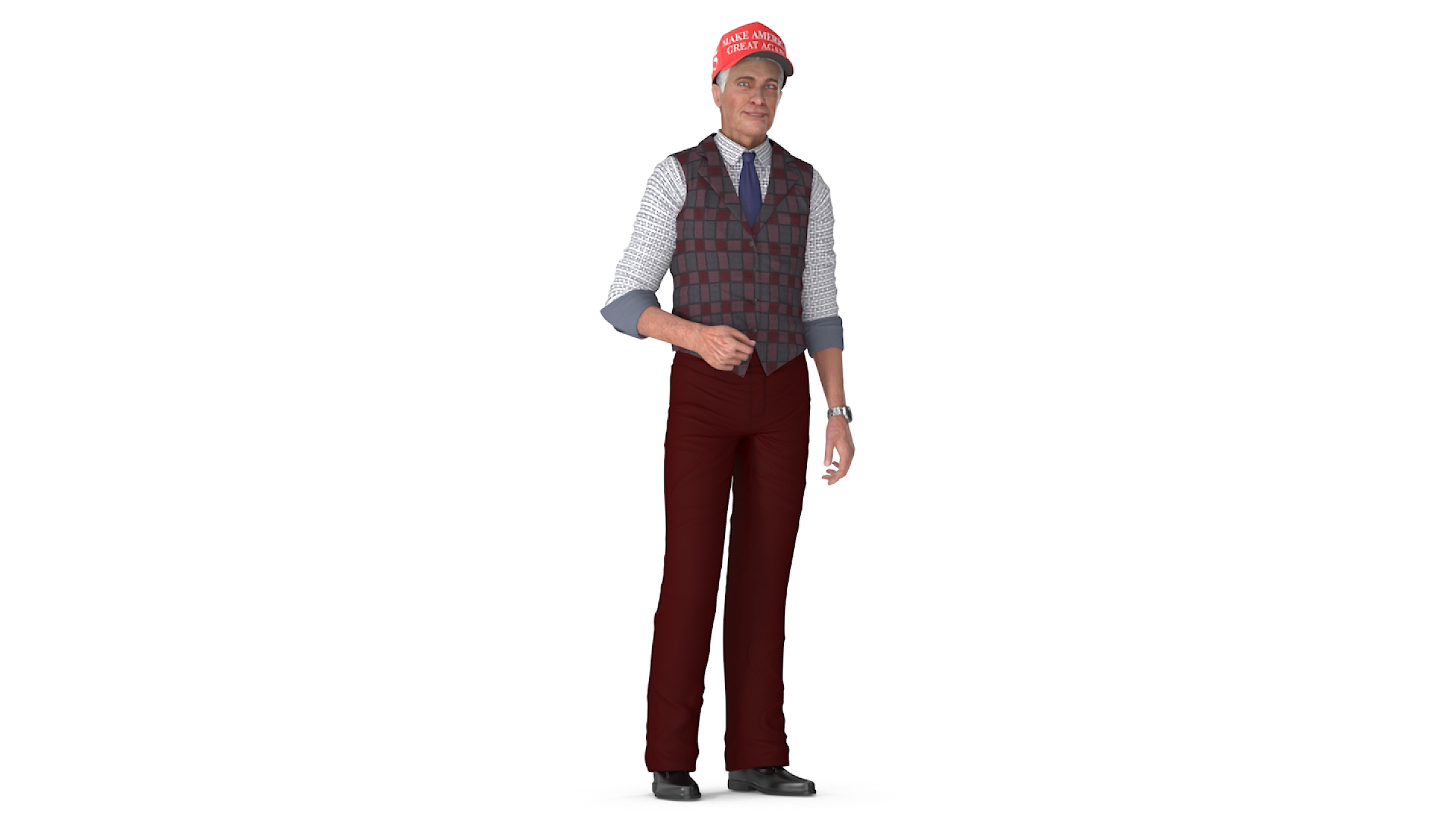 3D model Elderly Man in Casual Wear and Trump Hat