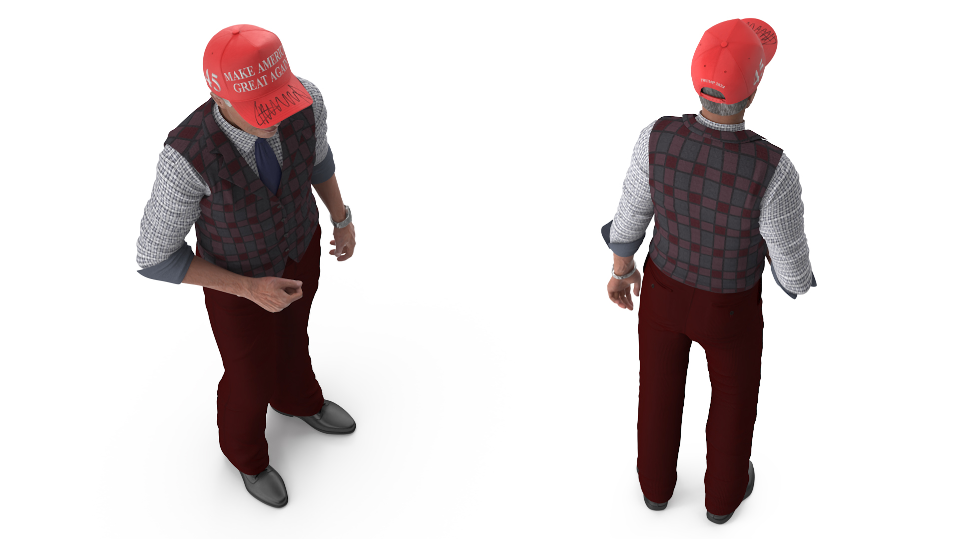 3D model Elderly Man in Casual Wear and Trump Hat