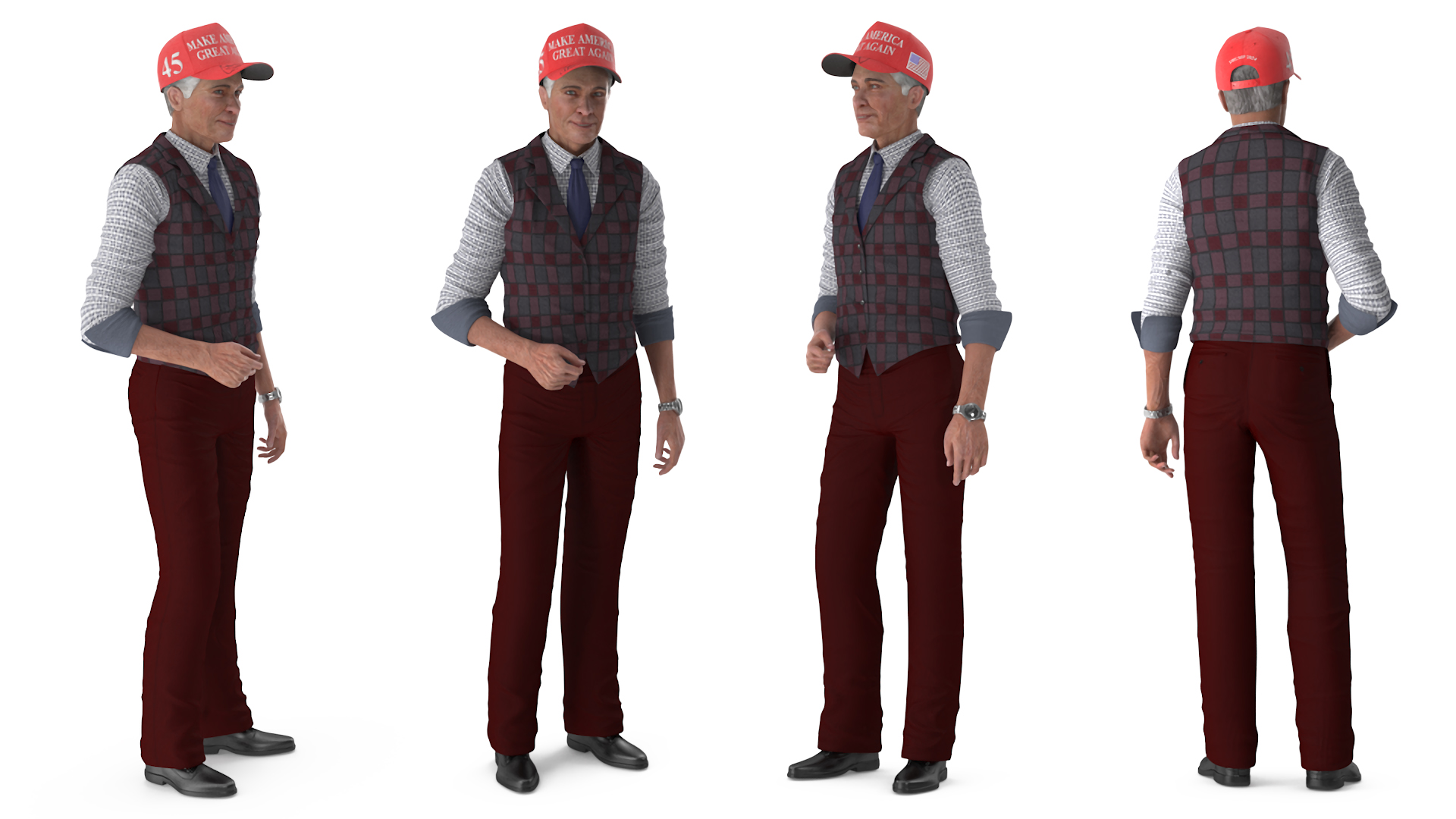 3D model Elderly Man in Casual Wear and Trump Hat