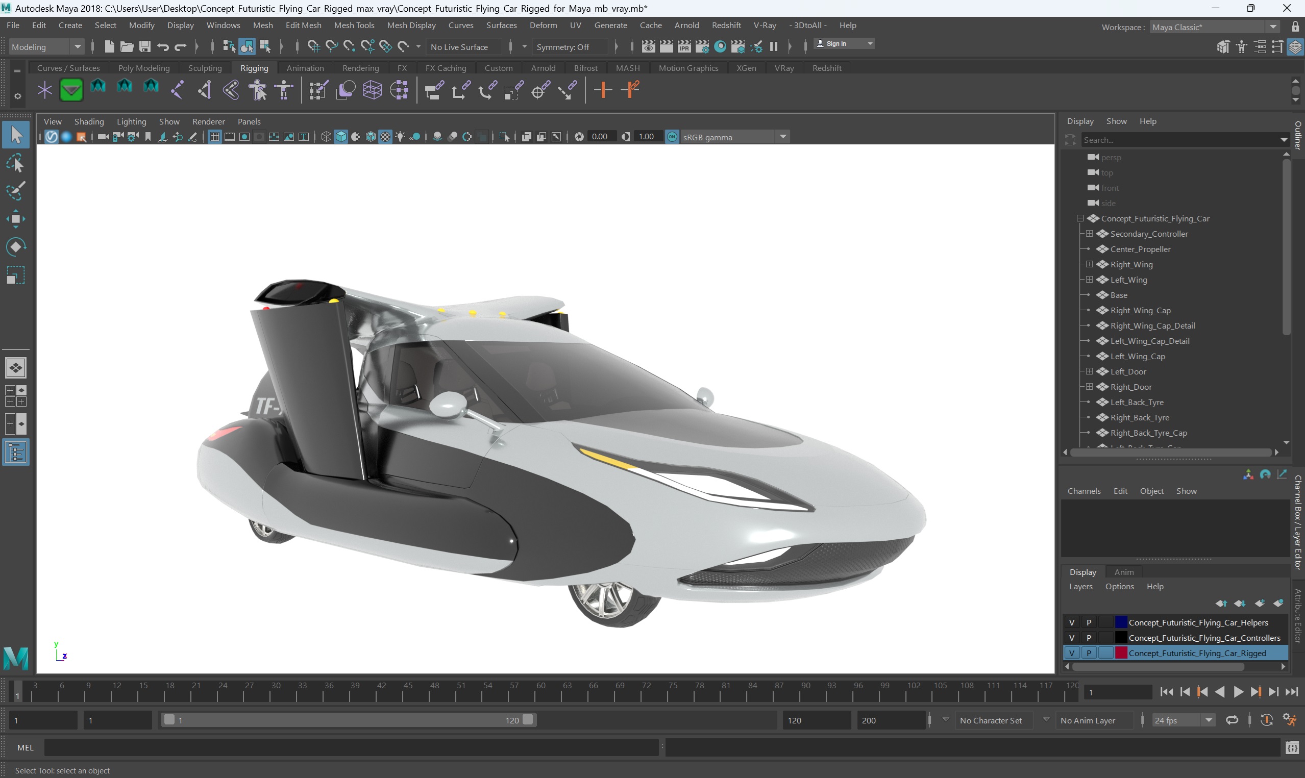 3D model Concept Futuristic Flying Car Rigged for Maya