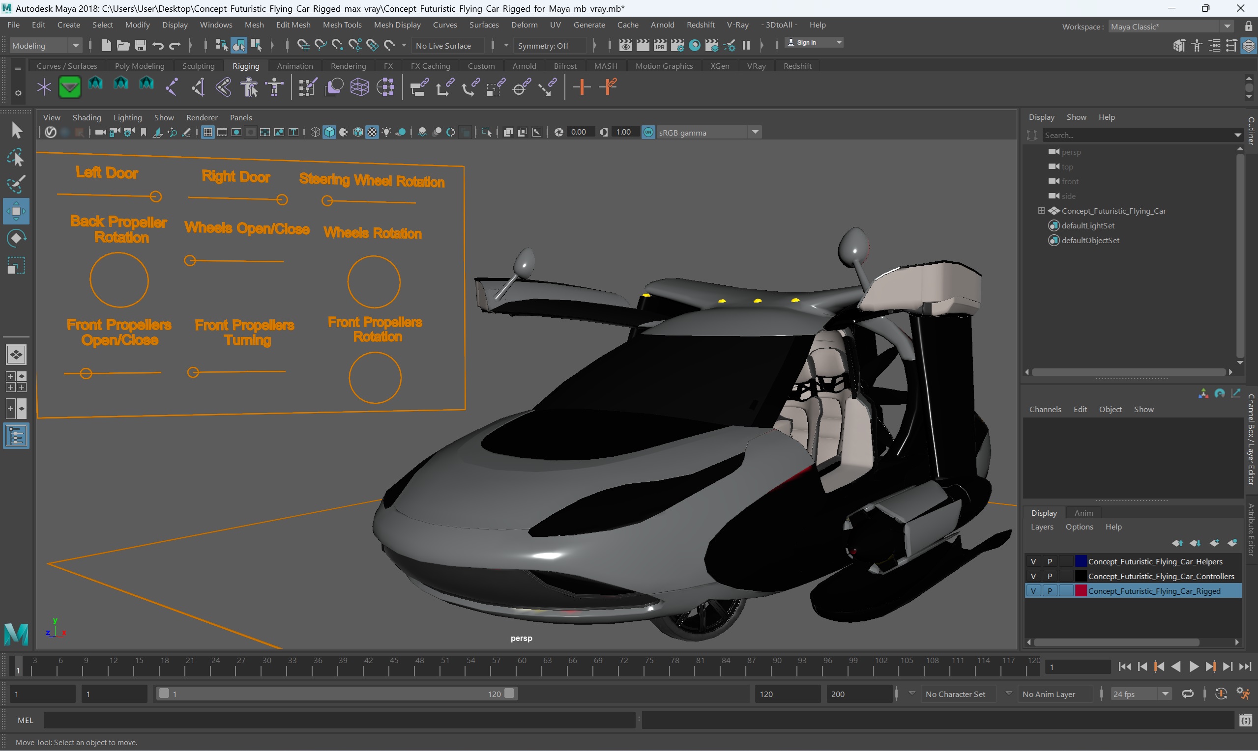 3D model Concept Futuristic Flying Car Rigged for Maya