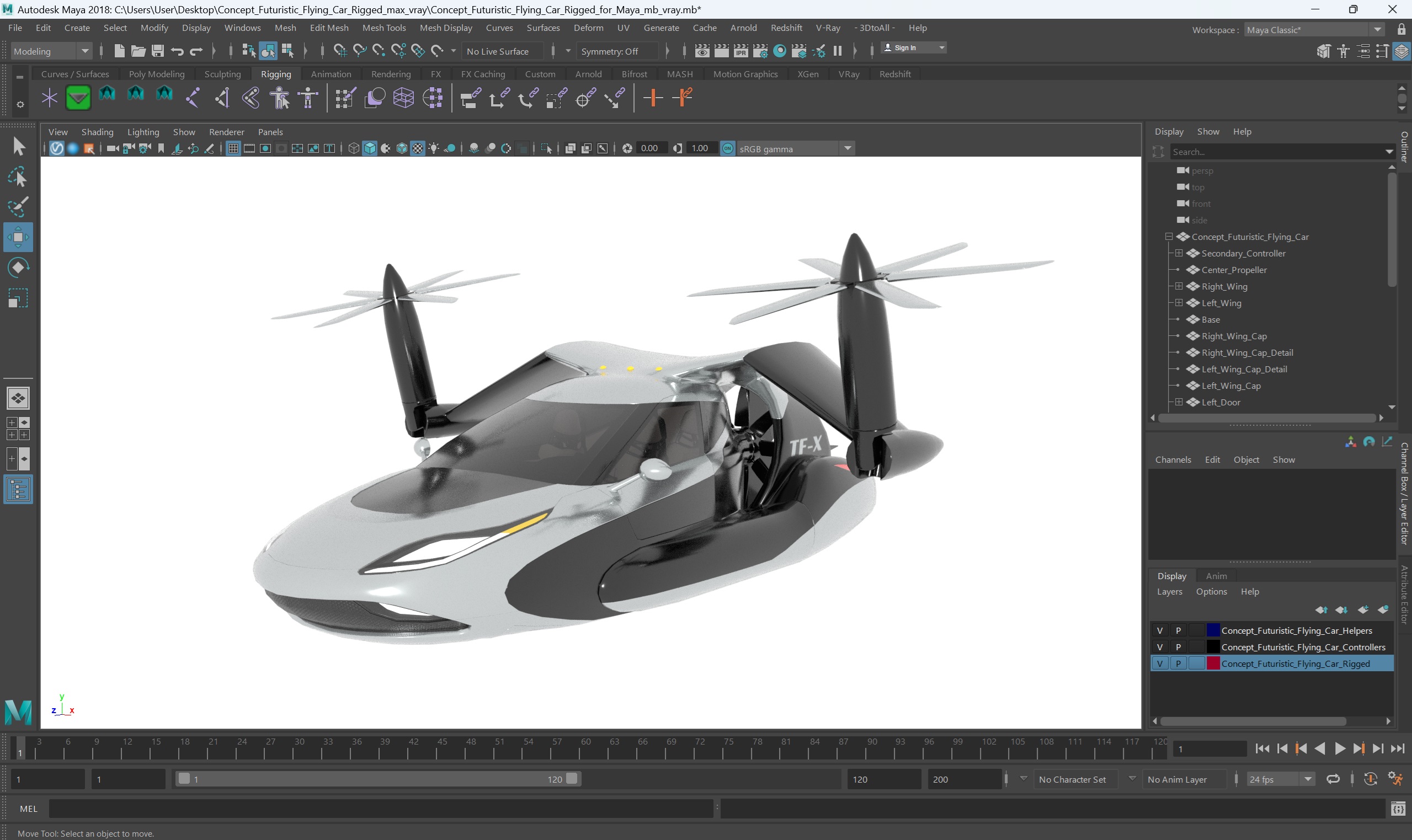 3D model Concept Futuristic Flying Car Rigged for Maya