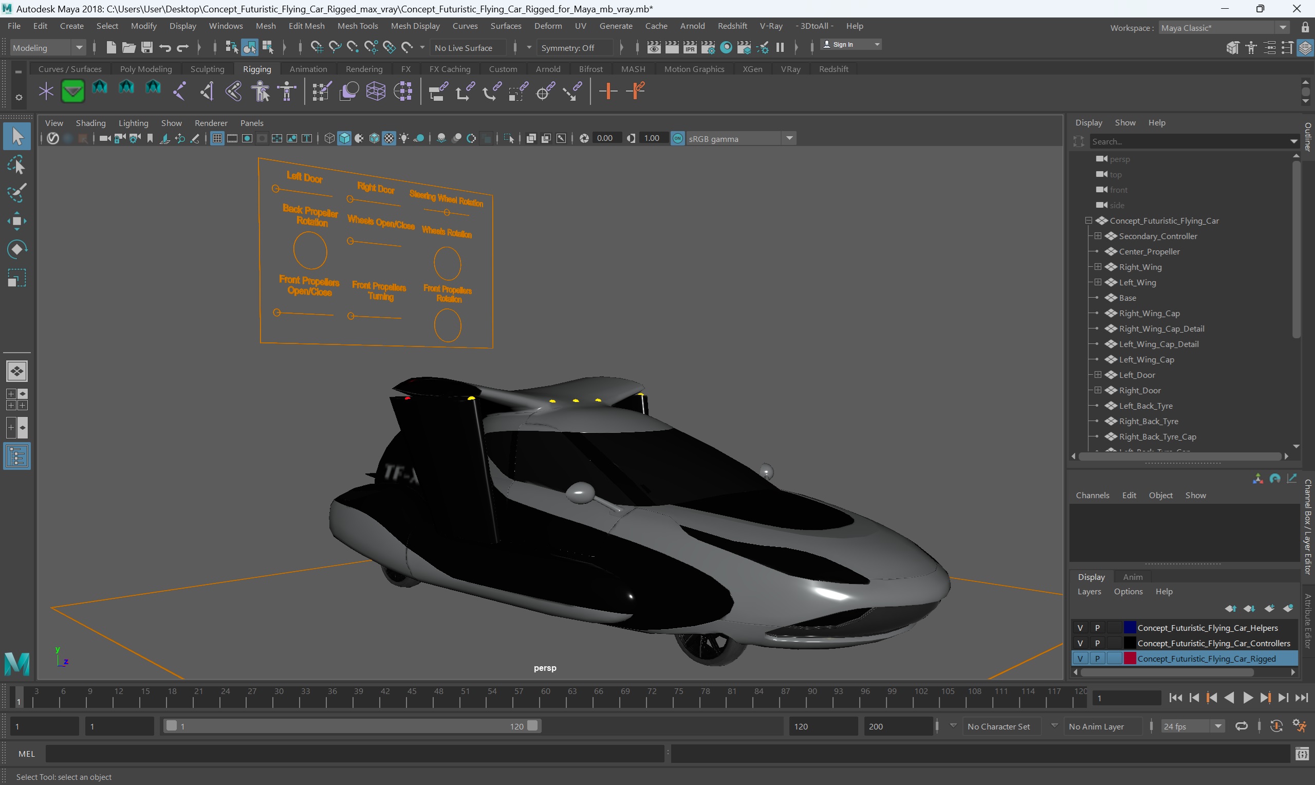 3D model Concept Futuristic Flying Car Rigged for Maya