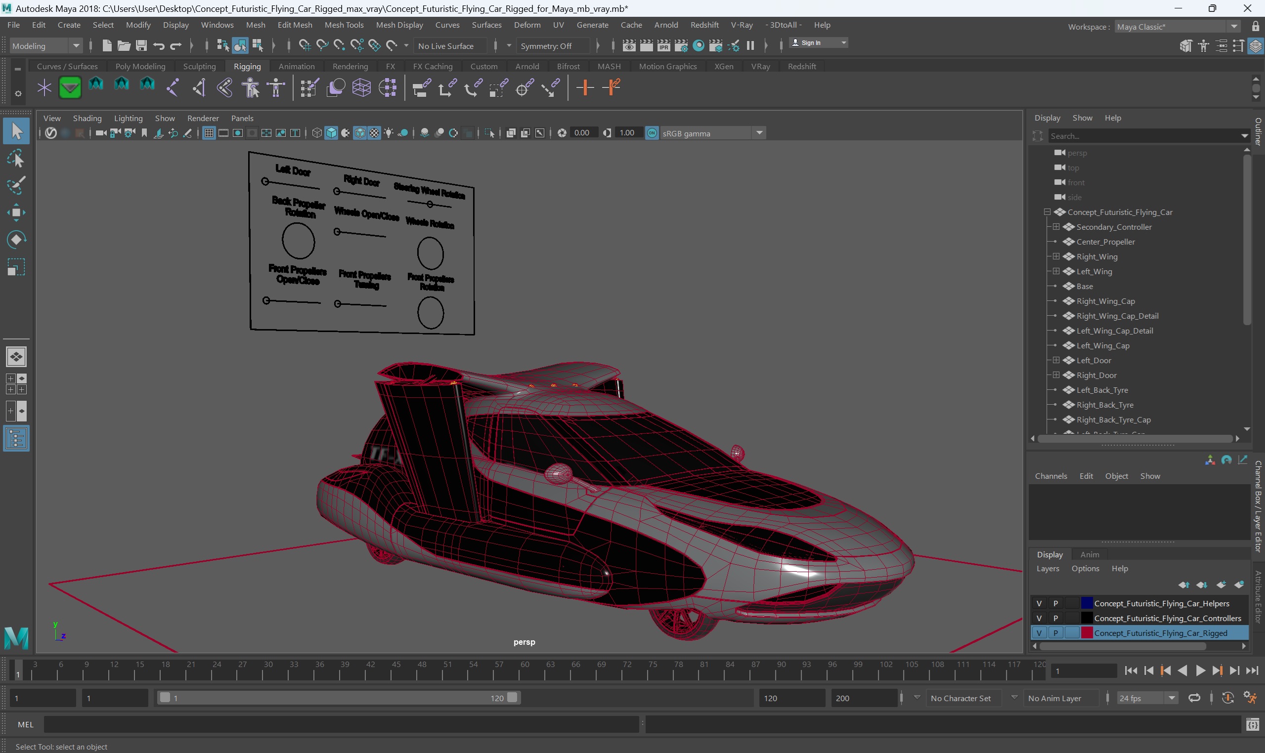 3D model Concept Futuristic Flying Car Rigged for Maya