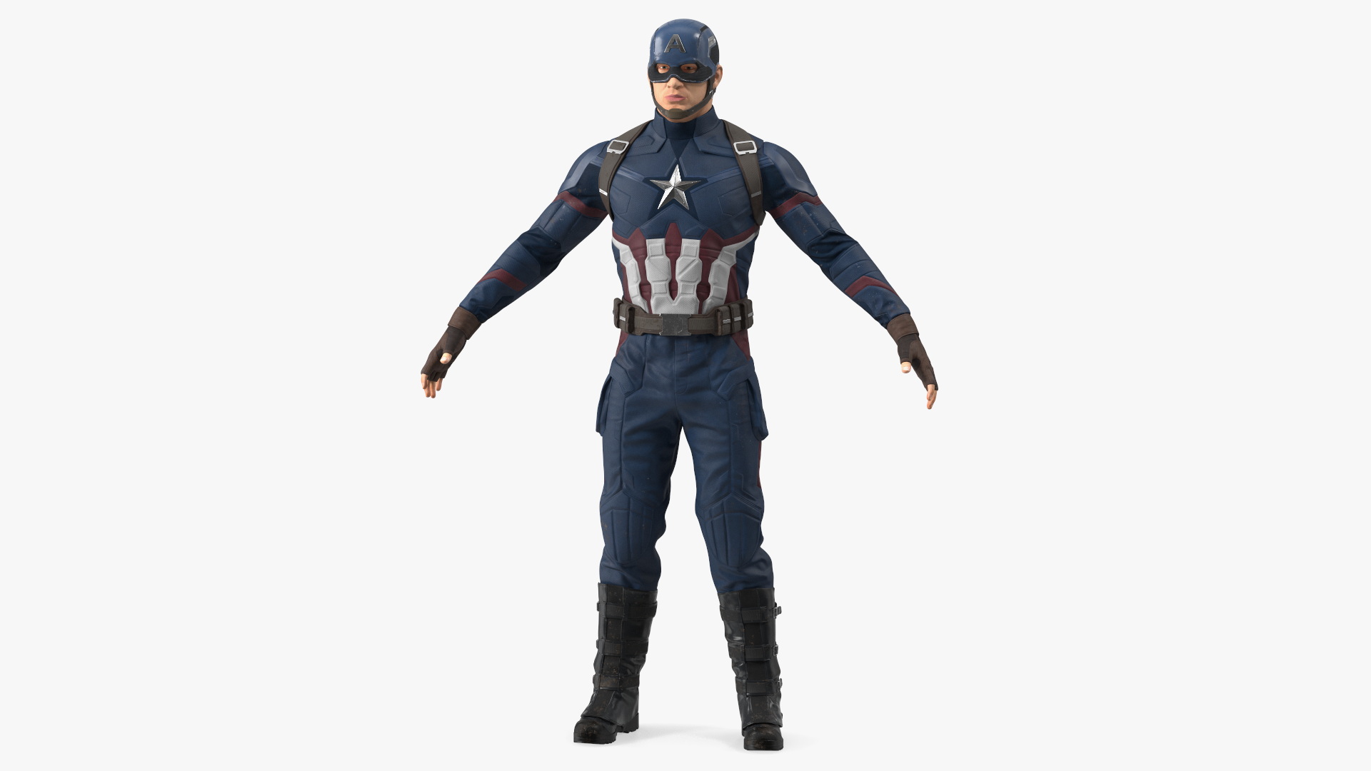 3D Captain America Character in Worn Suit model