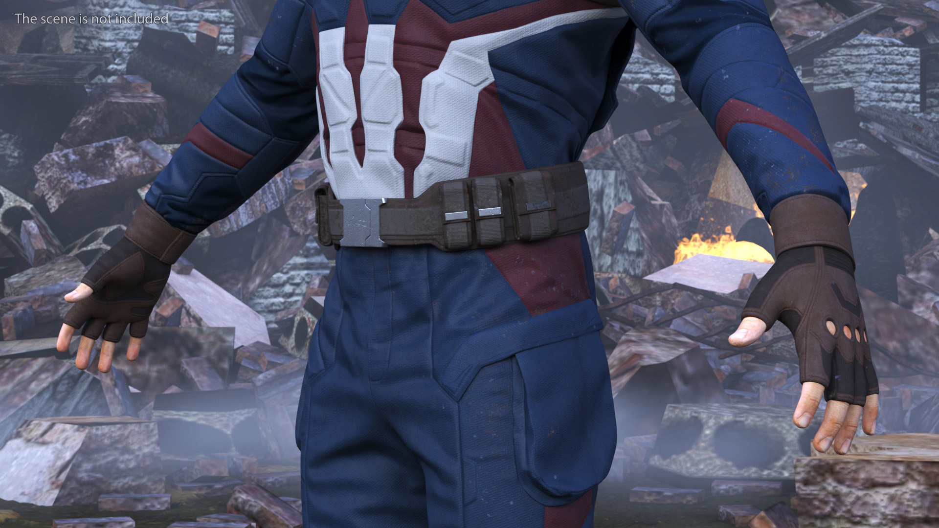 3D Captain America Character in Worn Suit model