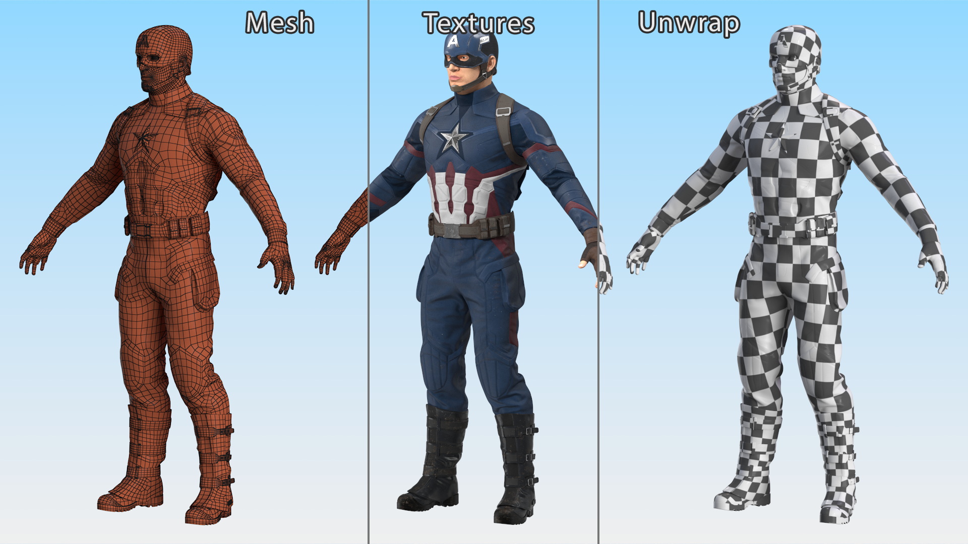 3D Captain America Character in Worn Suit model