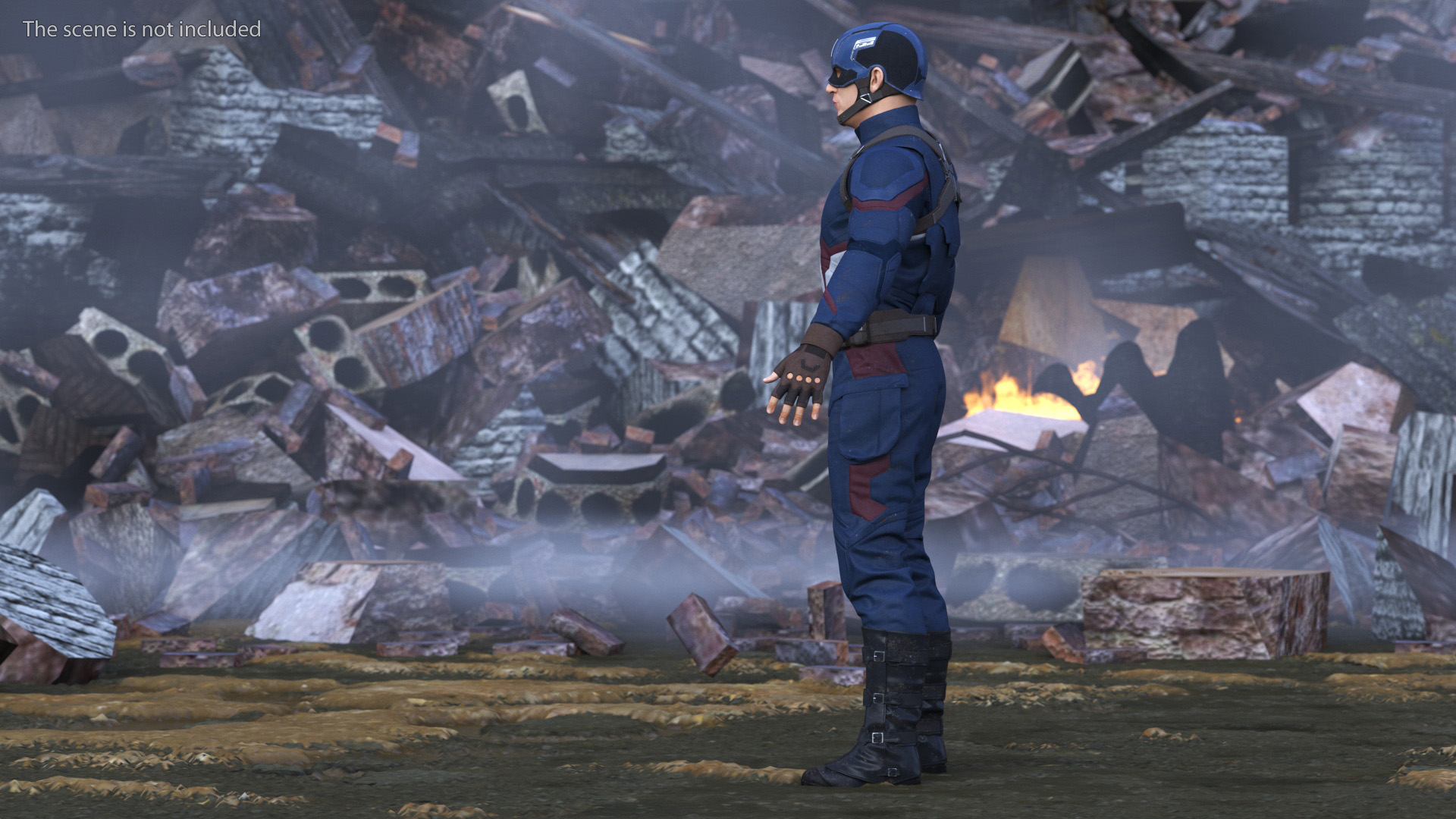 3D Captain America Character in Worn Suit model