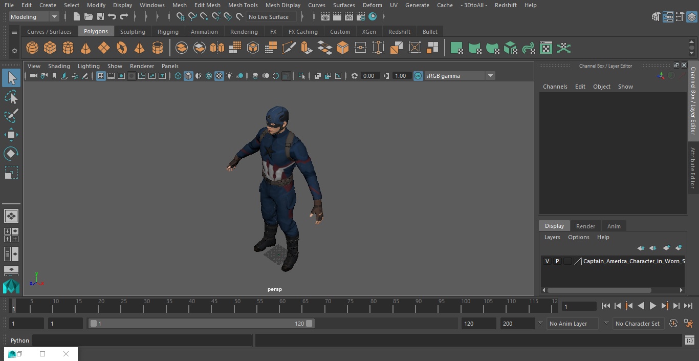 3D Captain America Character in Worn Suit model