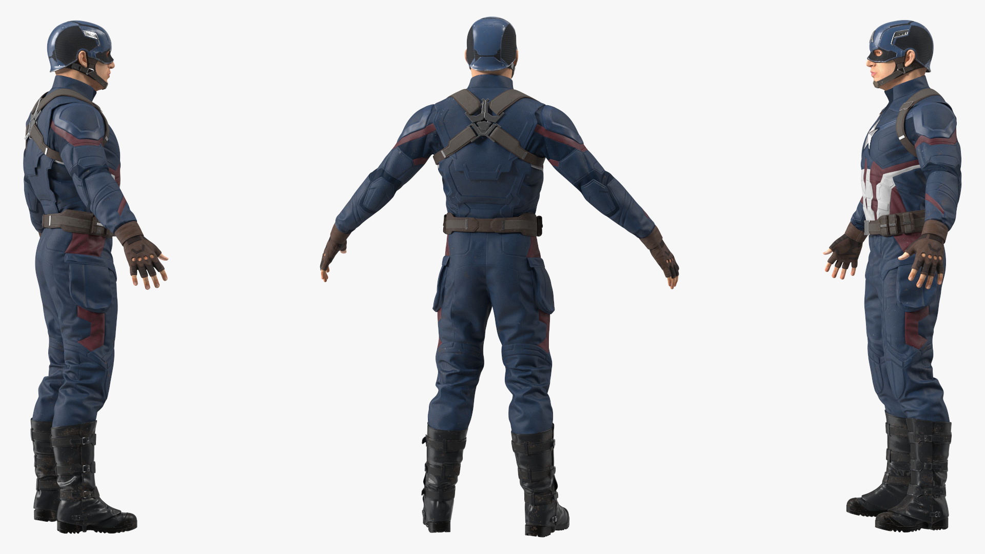 3D Captain America Character in Worn Suit model