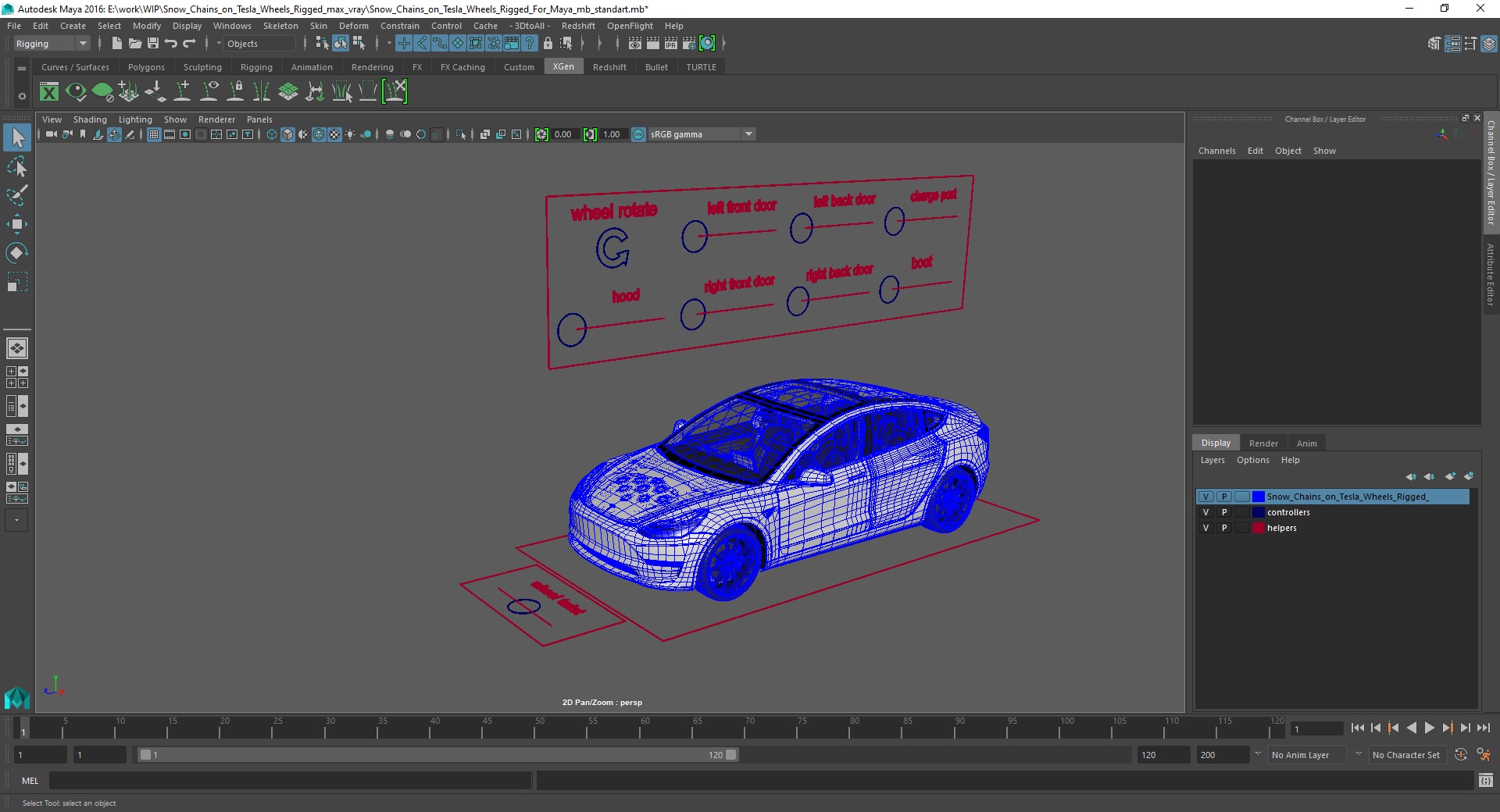 3D Snow Chains on Tesla Wheels Rigged for Maya model