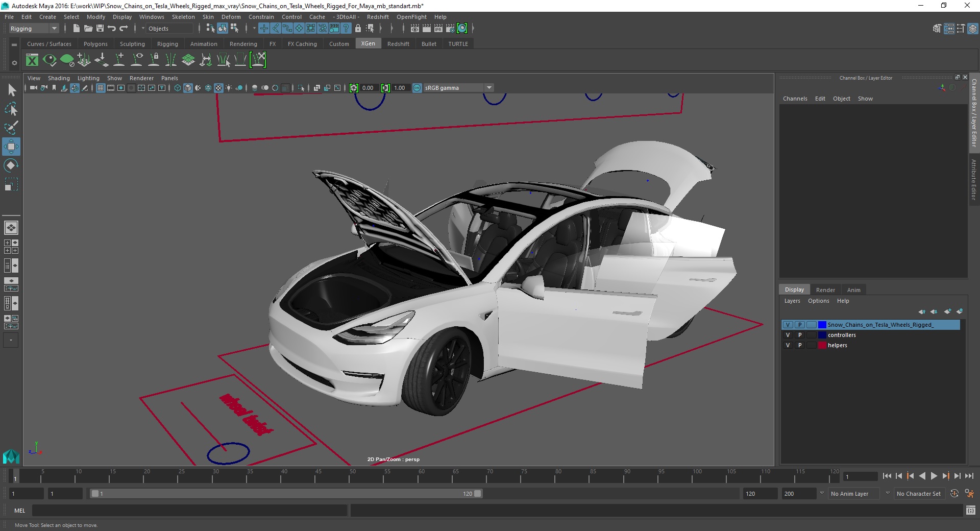 3D Snow Chains on Tesla Wheels Rigged for Maya model