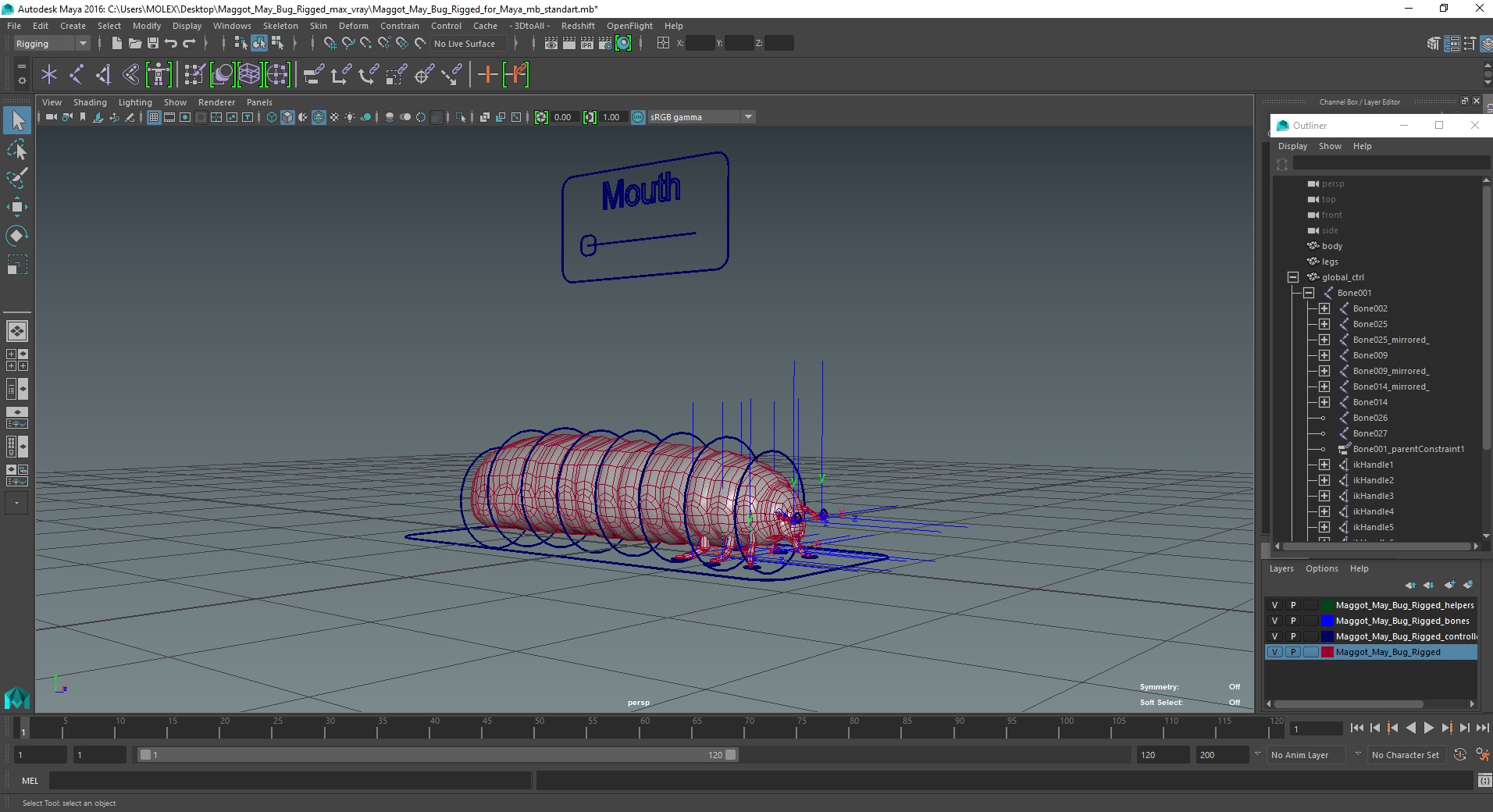 3D model Maggot May Bug Rigged for Maya