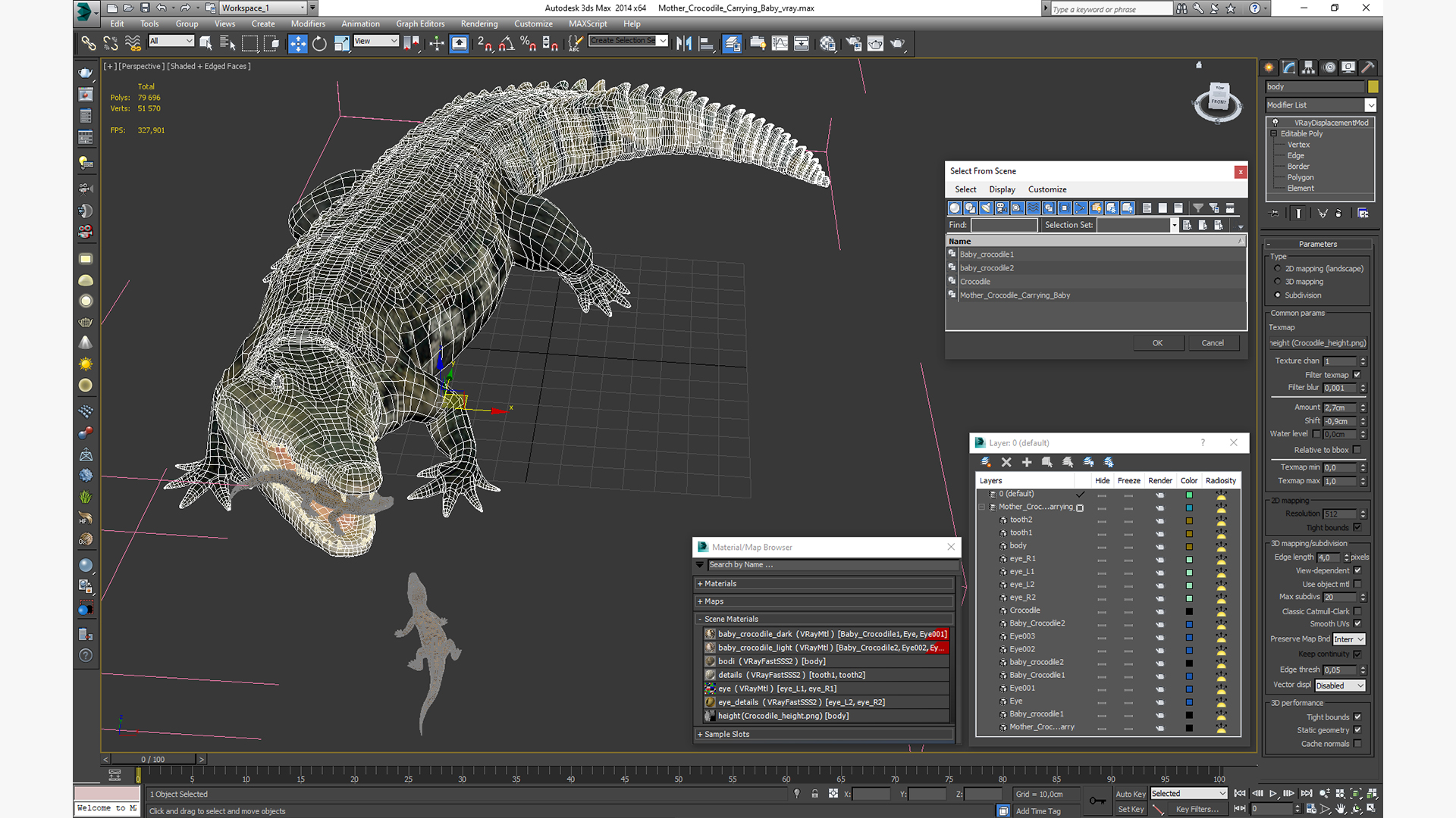 3D model Mother Crocodile Carrying Baby