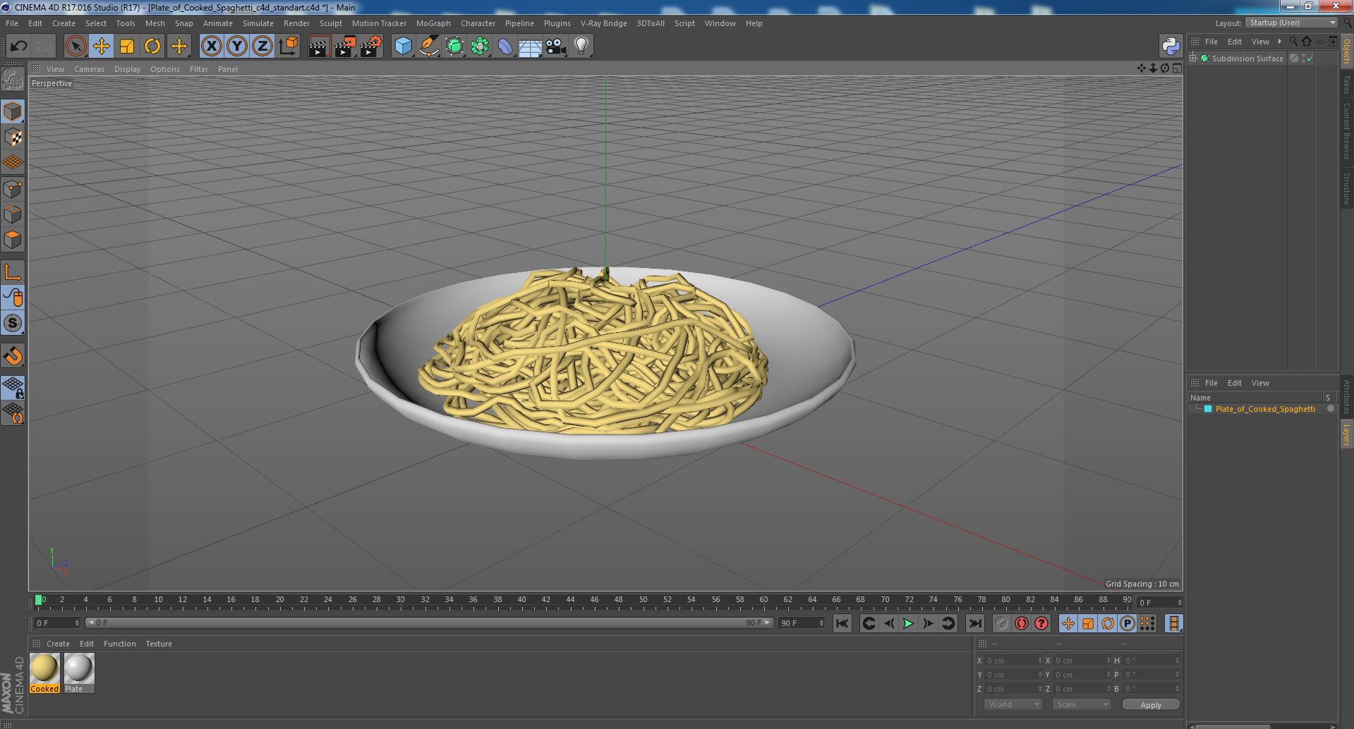 3D model Plate of Cooked Spaghetti