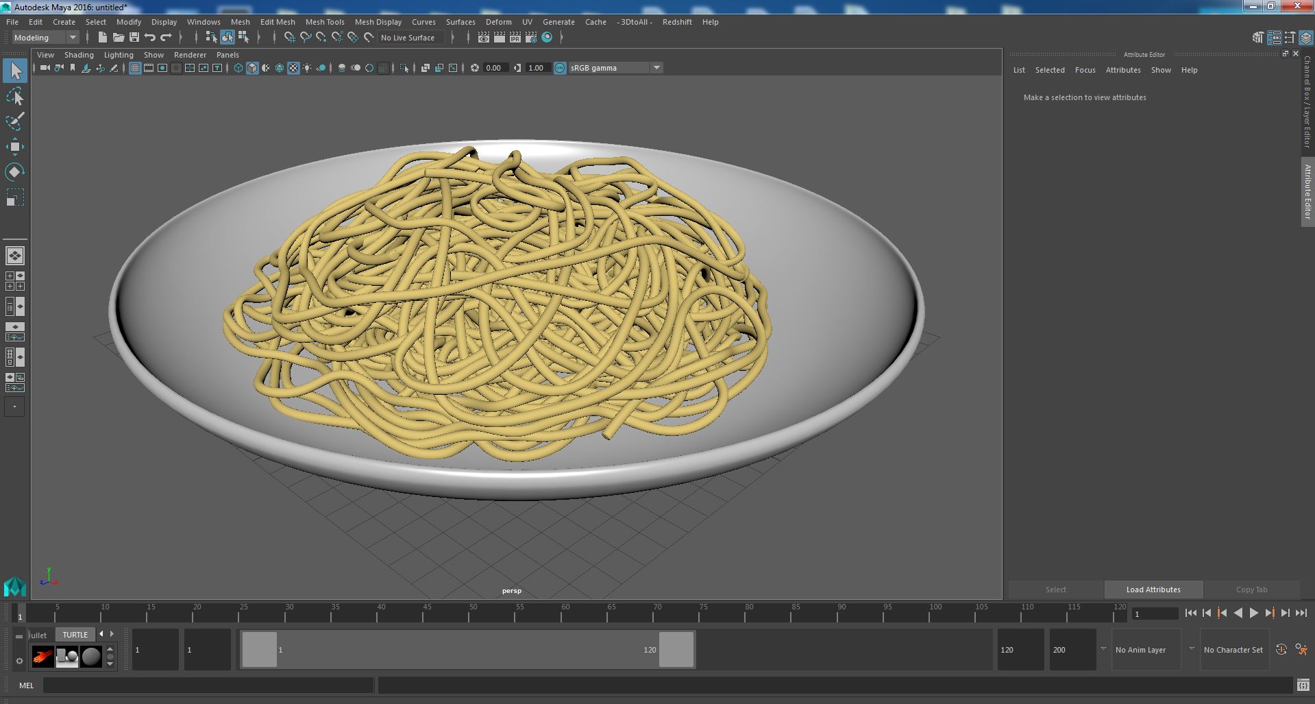 3D model Plate of Cooked Spaghetti