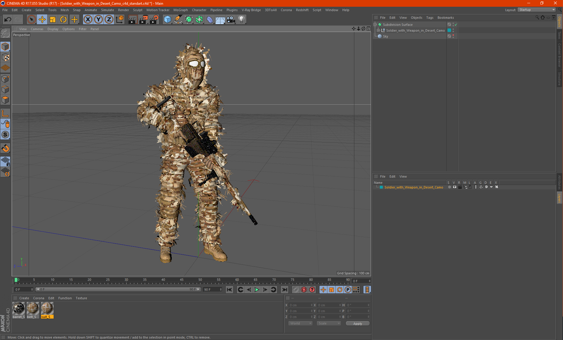 Soldier with Weapon in Desert Camo 3D model