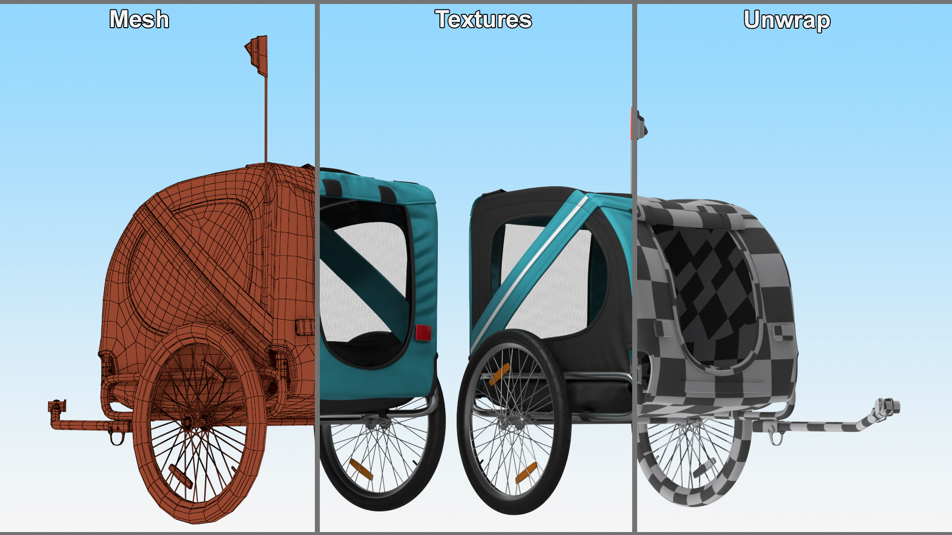 3D Pet Bike Trailer Blue