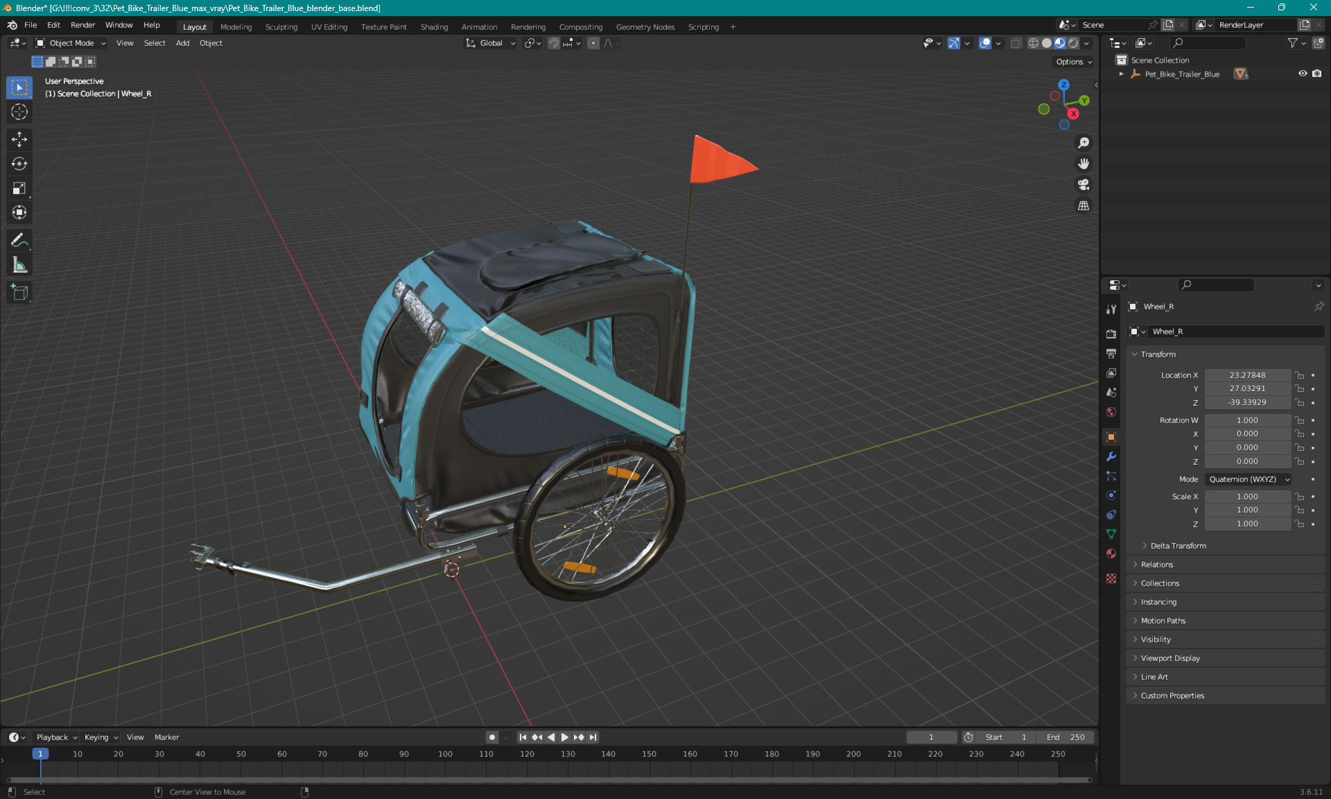 3D Pet Bike Trailer Blue