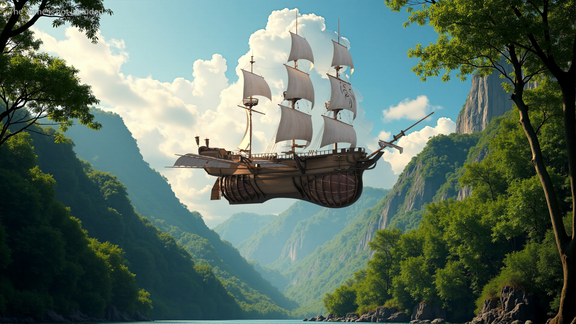 Fantasy Flying Sailing Ship 3D