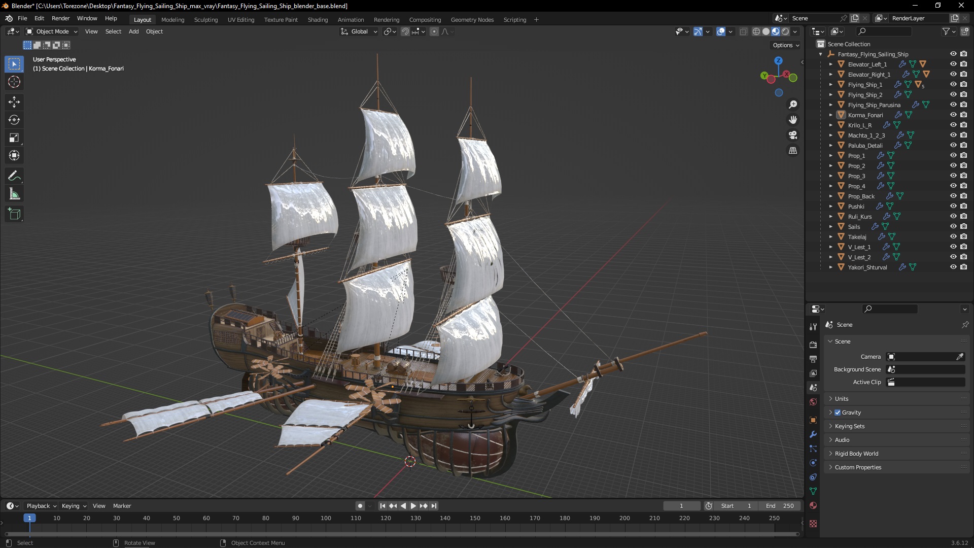 Fantasy Flying Sailing Ship 3D