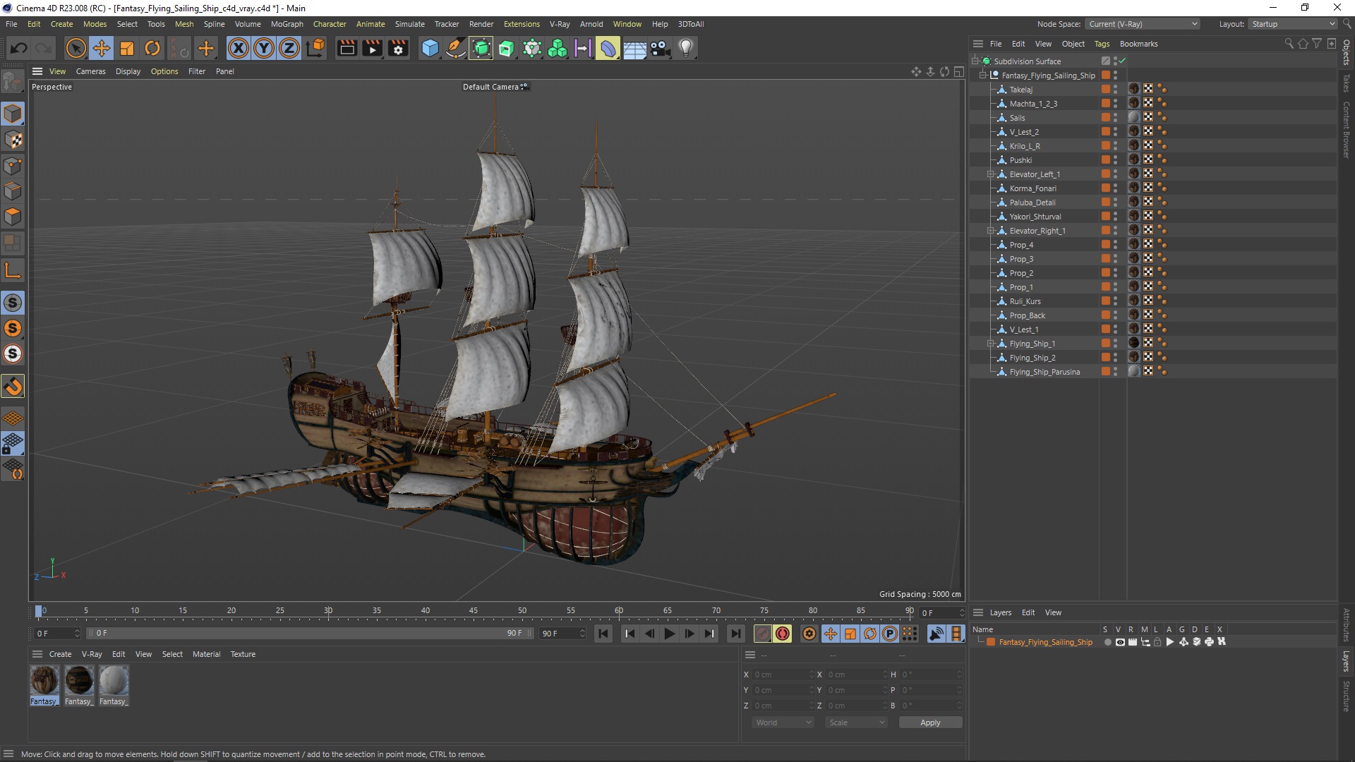 Fantasy Flying Sailing Ship 3D