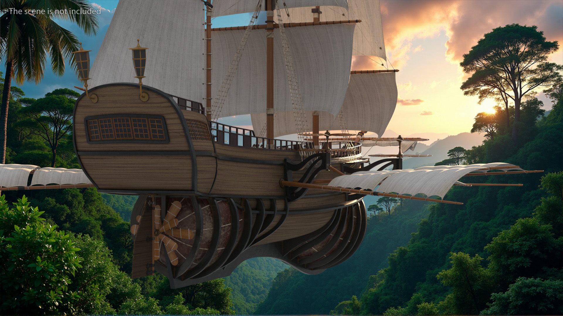 Fantasy Flying Sailing Ship 3D