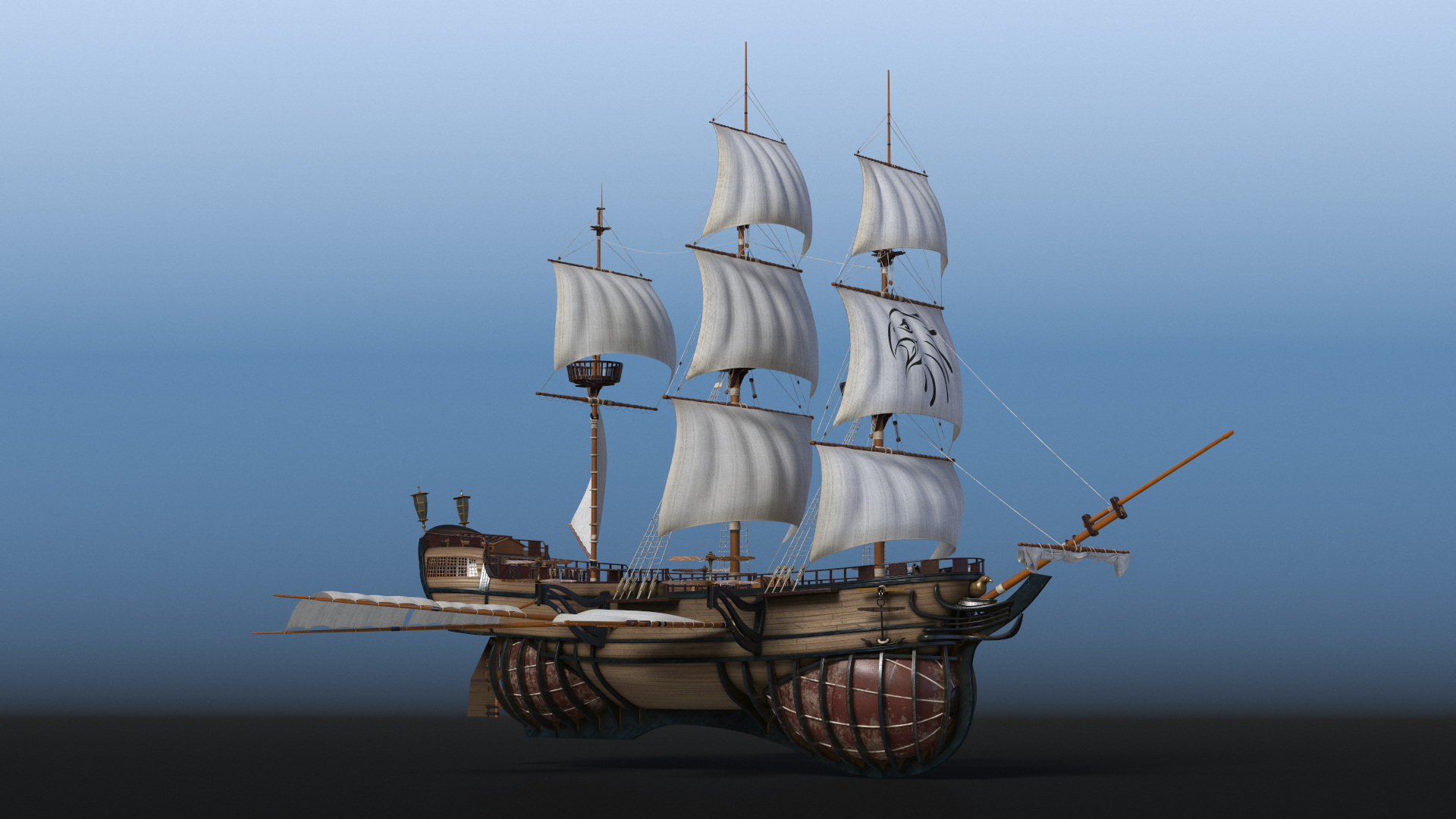 Fantasy Flying Sailing Ship 3D