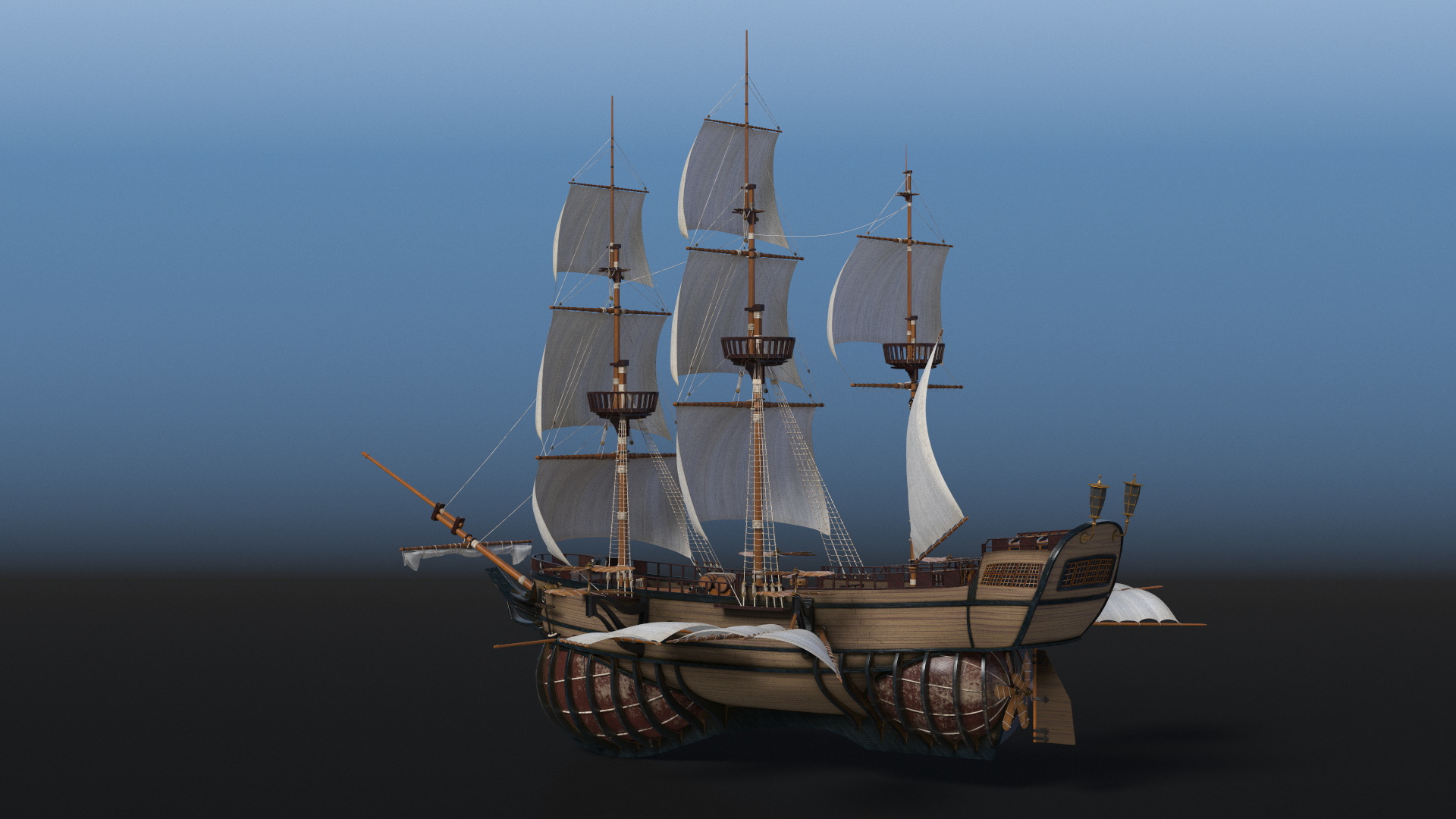 Fantasy Flying Sailing Ship 3D