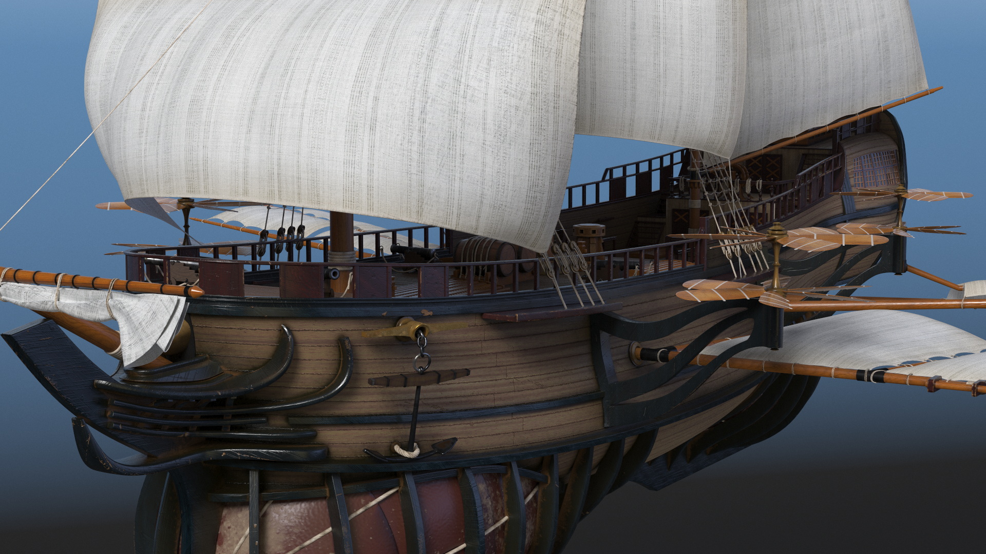 Fantasy Flying Sailing Ship 3D