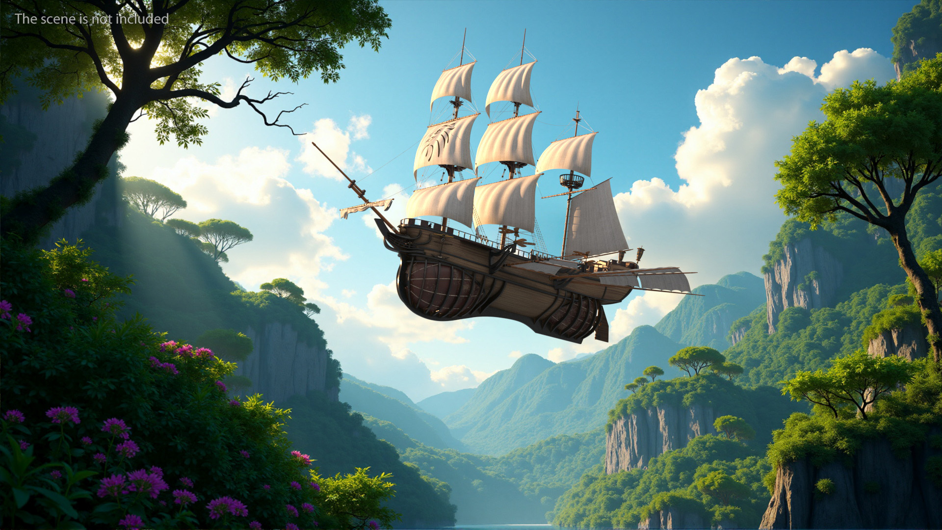 Fantasy Flying Sailing Ship 3D